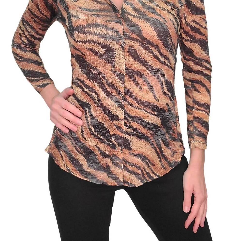 NEW DAVID CLINE crushed long sleeve top in tiger